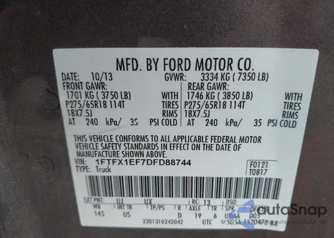 2013 Ford F150 Super Cab from USA, damaged, VIN 1FTFX1EF7DFD88744